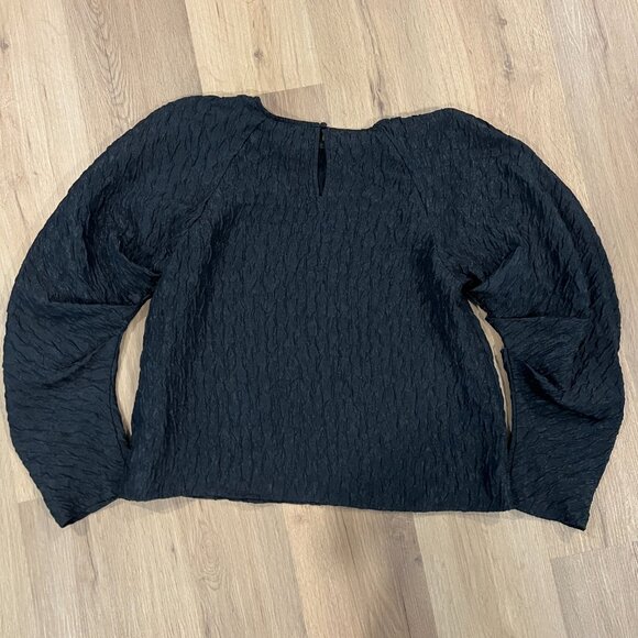 Express Black Jacquard Puff Sleeve Top Sweater Size Large - Picture 5 of 5